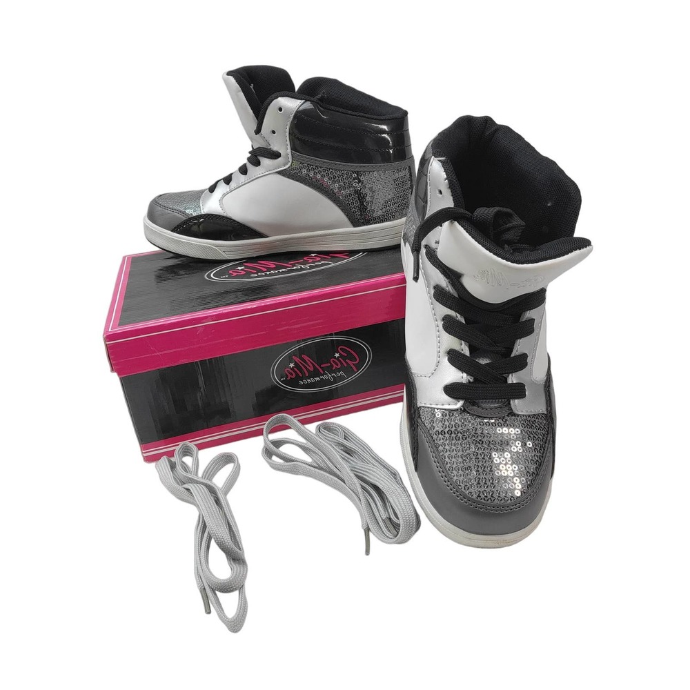 NWB Gia Mia Girl Size 8 Flash High Tops GS4A Black/white with shimmer sequins